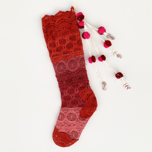 Free People Lace Pom Pom Christmas Stockings - Picture 2 of 5